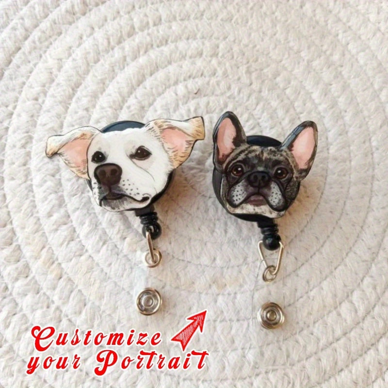 Llavero personalizado con placa para mascotas y charm de cara de perro, acrílico, regalo para amantes de los animales adorables