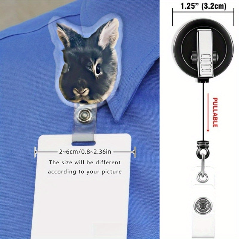Custom Pet Face Badge Reel Acrylic ID Holder Personalized Dog Cat Animal Lover Gift