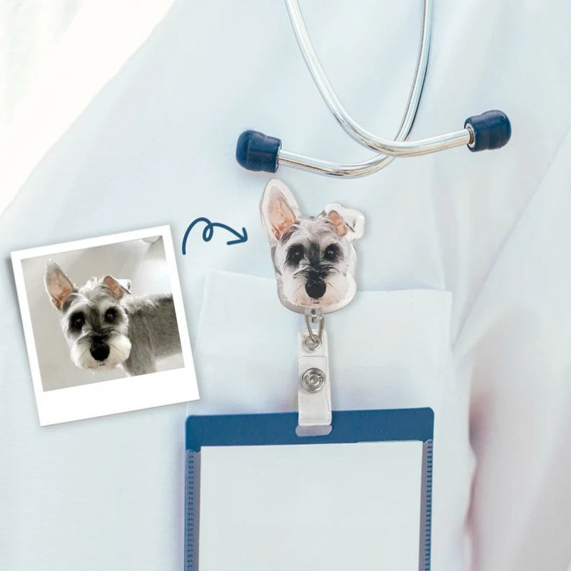 Custom Pet Face Badge Reel Acrylic ID Holder Personalized Dog Cat Animal Lover Gift