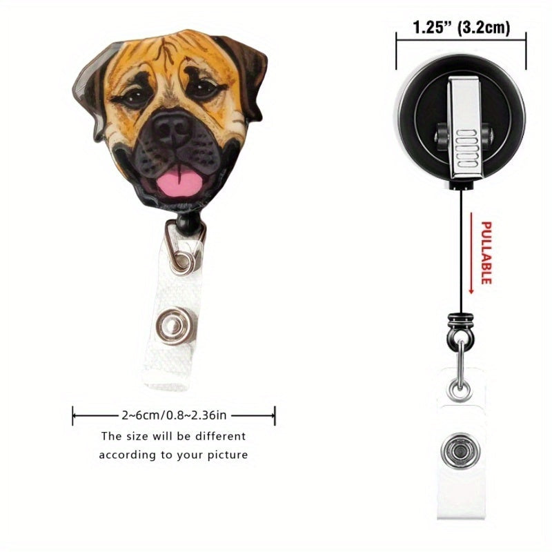 Llavero personalizado con placa para mascotas y charm de cara de perro, acrílico, regalo para amantes de los animales adorables
