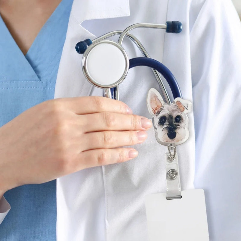 Custom Pet Face Badge Reel Acrylic ID Holder Personalized Dog Cat Animal Lover Gift