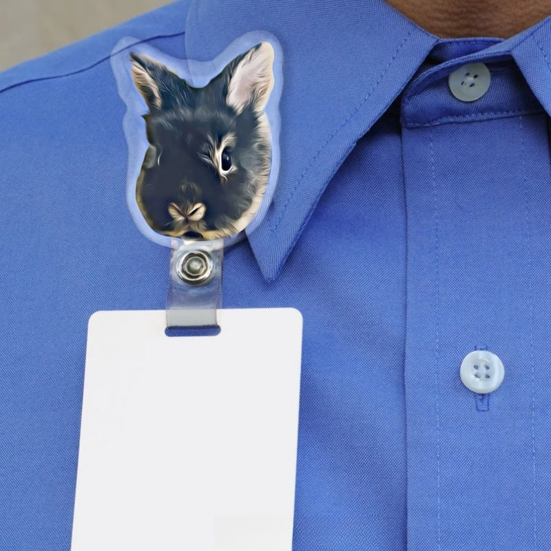 Custom Pet Face Badge Reel Acrylic ID Holder Personalized Dog Cat Animal Lover Gift