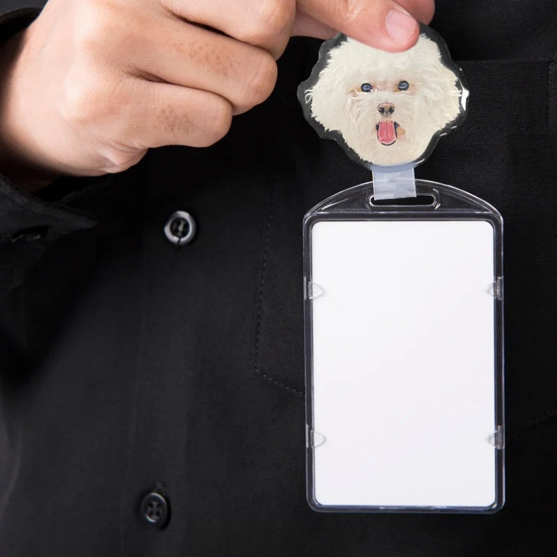 Custom Pet Face Badge Reel Acrylic ID Holder Personalized Dog Cat Animal Lover Gift
