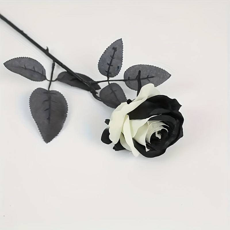 Ramo de 5 rosas artificiales en blanco y negro, flores de plástico góticas para decoración de bodas y Halloween