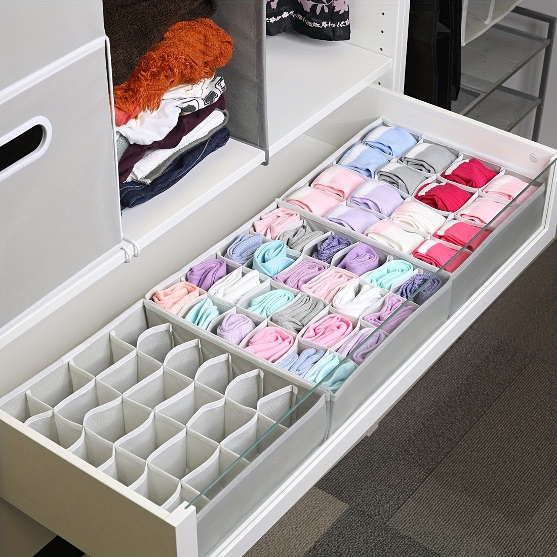 Set of 2 Foldable Fabric Drawer Organizers for Socks Ties Underwear Closet Storage