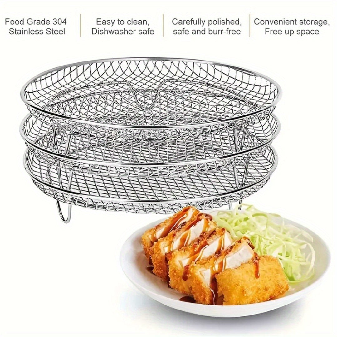 3-Layer Stainless Steel Air Fryer Rack Stackable Grilling Rack Multi-Functional
