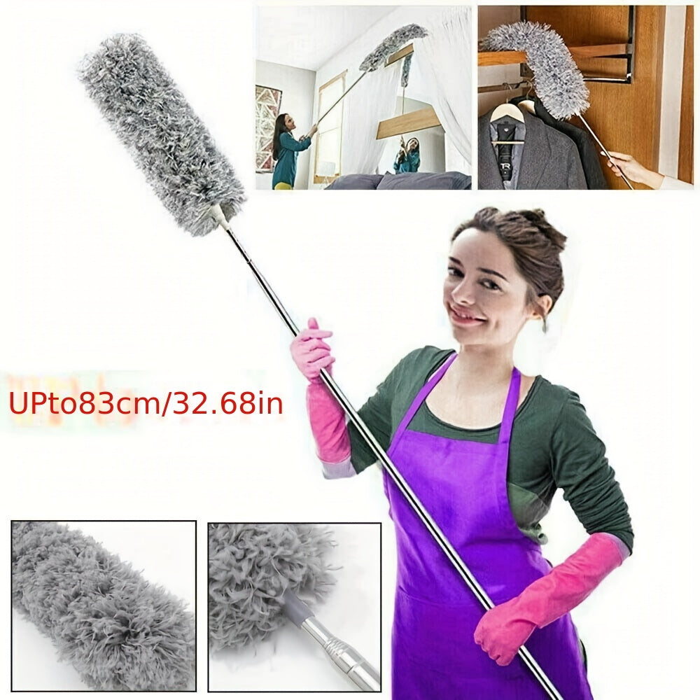 Extendable Microfiber Duster with 119.38cm Flexible Stainless Steel Pole for Home and Garden Dust Removal