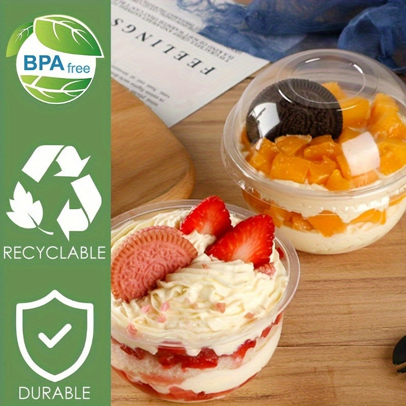 Set of 50 Clear Disposable Dessert Cups with Dome Lids for Fruit Salads and Ice Cream