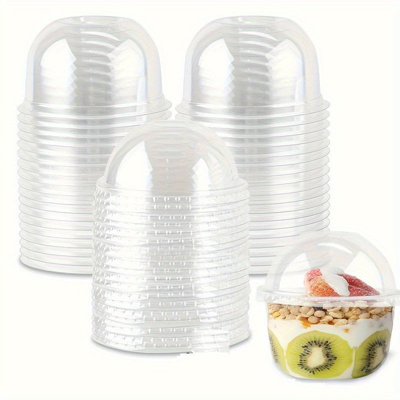 Set of 50 Clear Disposable Dessert Cups with Dome Lids for Fruit Salads and Ice Cream