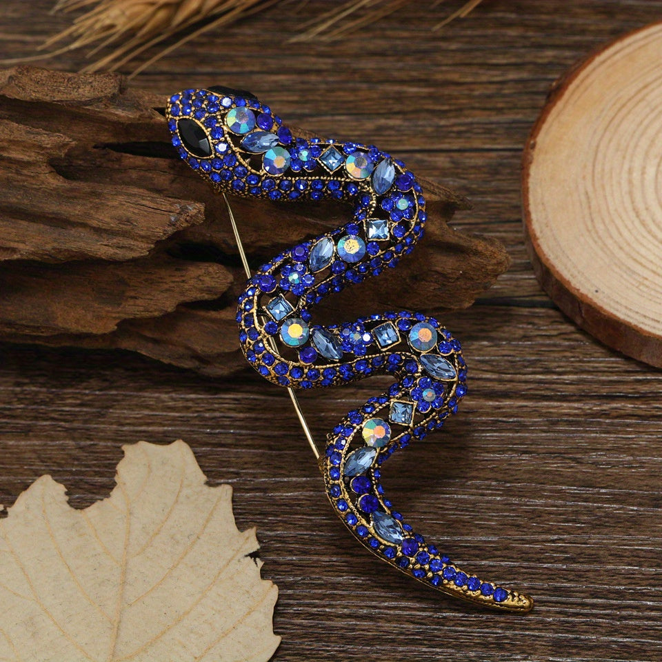 Stylish Serpentine Brooch with Large Rhinestone Hollow Python Pin for Men
