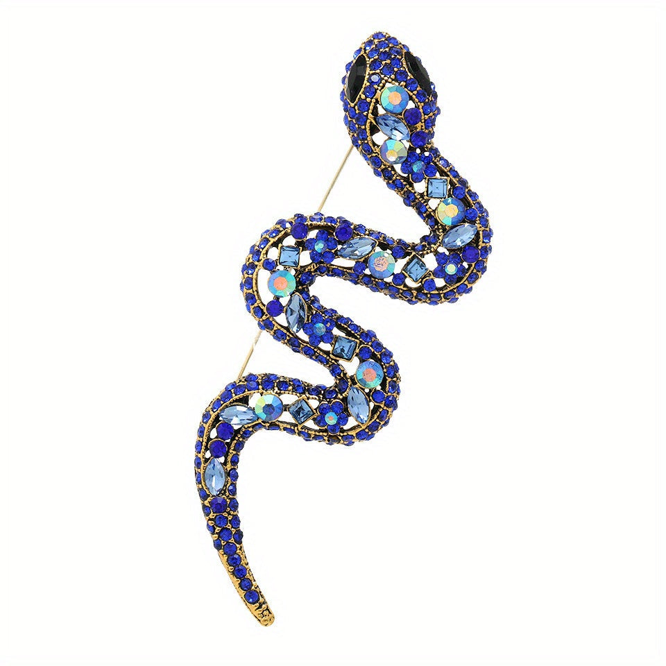 Stylish Serpentine Brooch with Large Rhinestone Hollow Python Pin for Men