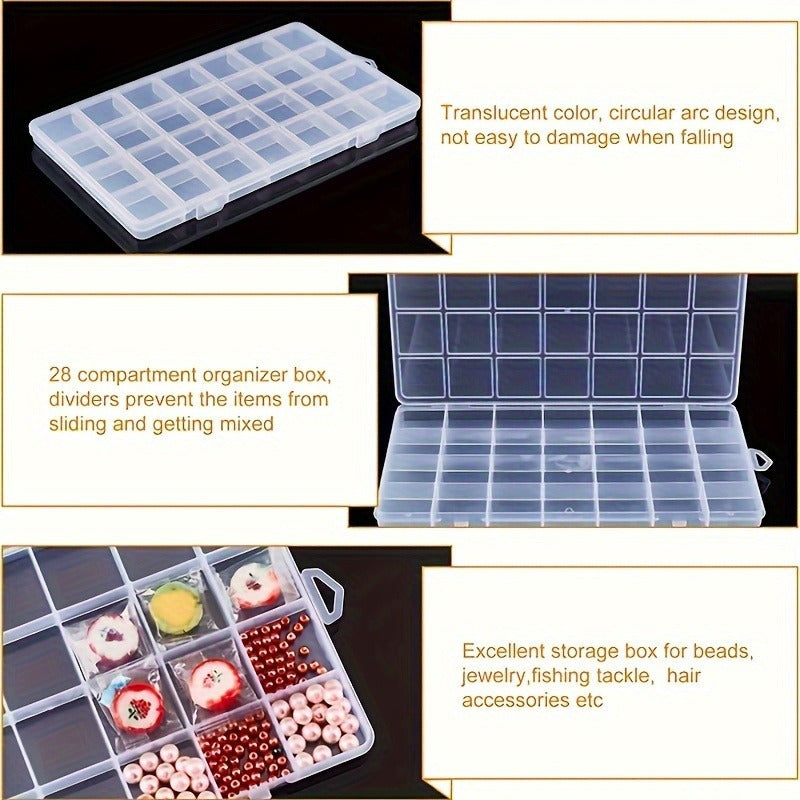Clear Plastic Jewelry Organizer Box with 28 Compartments for Earrings Beads and Tackle