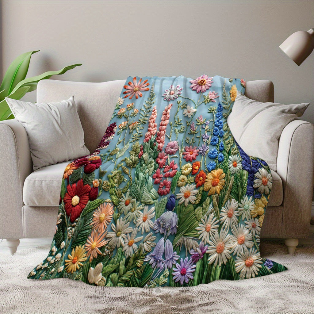Manta de punto con estampado floral vintage, suave, cálida y acogedora para decoración del hogar, camping y viajes