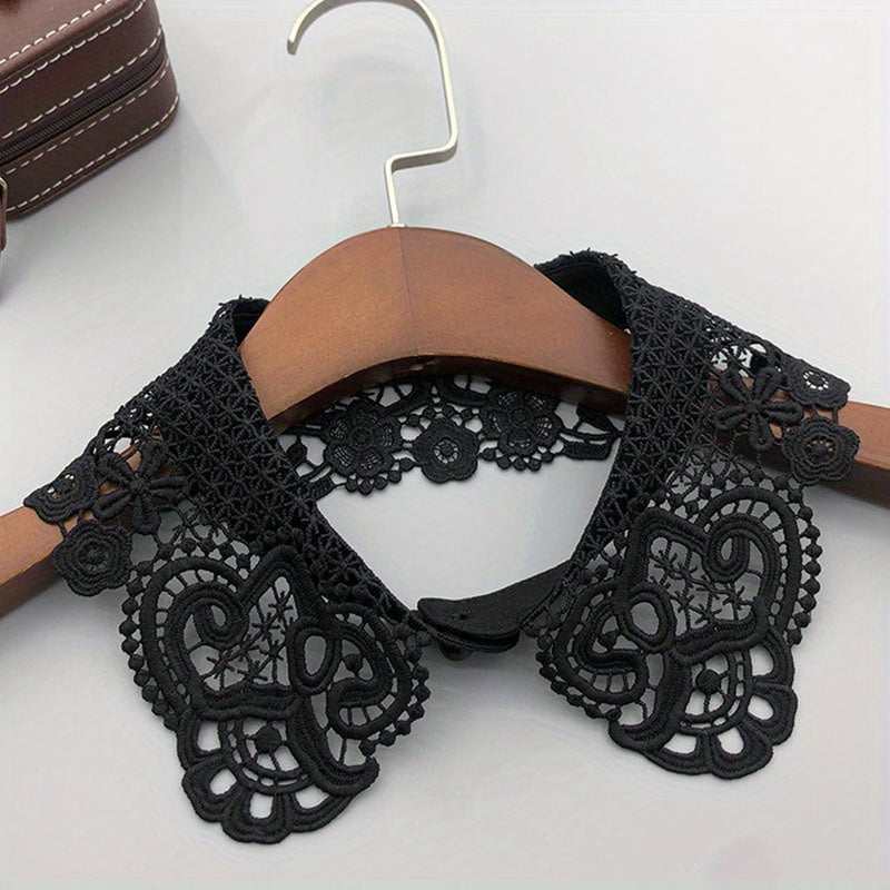 Unisex Fake Collar Solid White Black Floral Hollow Out Design Accessory