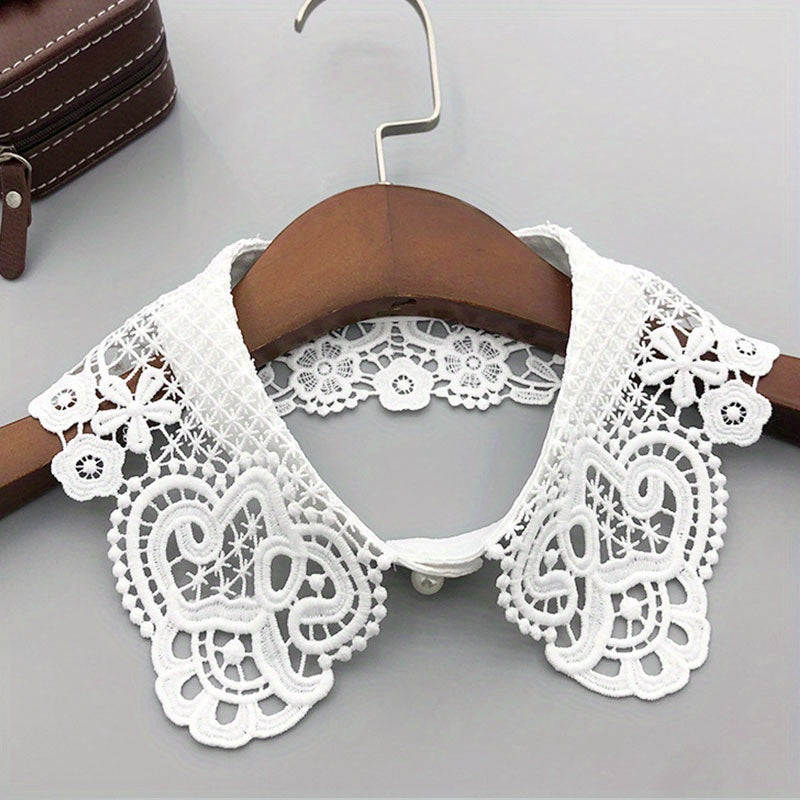 Unisex Fake Collar Solid White Black Floral Hollow Out Design Accessory