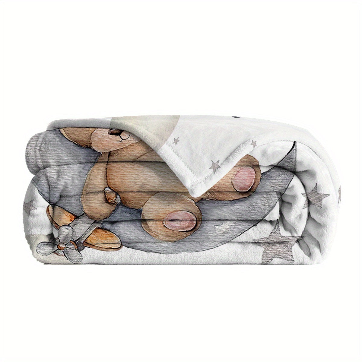 Personalized Teddy Bear and Moon Fleece Blanket Custom Name Soft Flannel Throw for Bedroom or Living Room