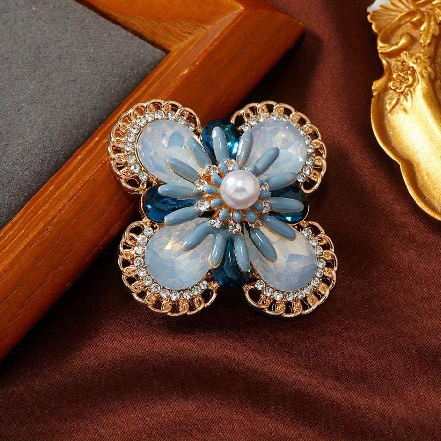 Retro-Inspired Flower Brooch with Faux Pearl Minimalist Jacket Pin for Women