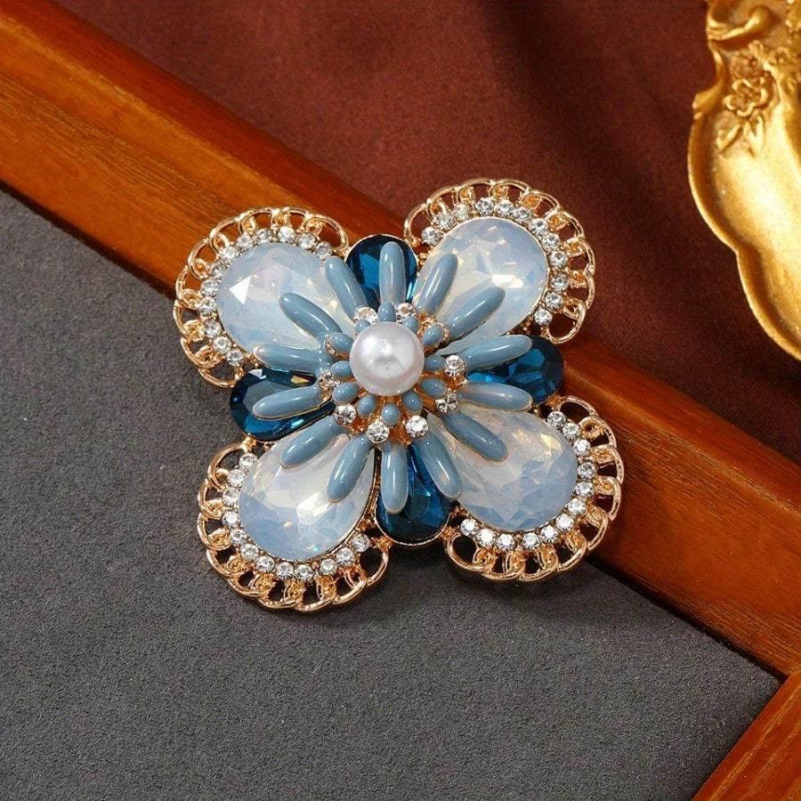 Retro-Inspired Flower Brooch with Faux Pearl Minimalist Jacket Pin for Women