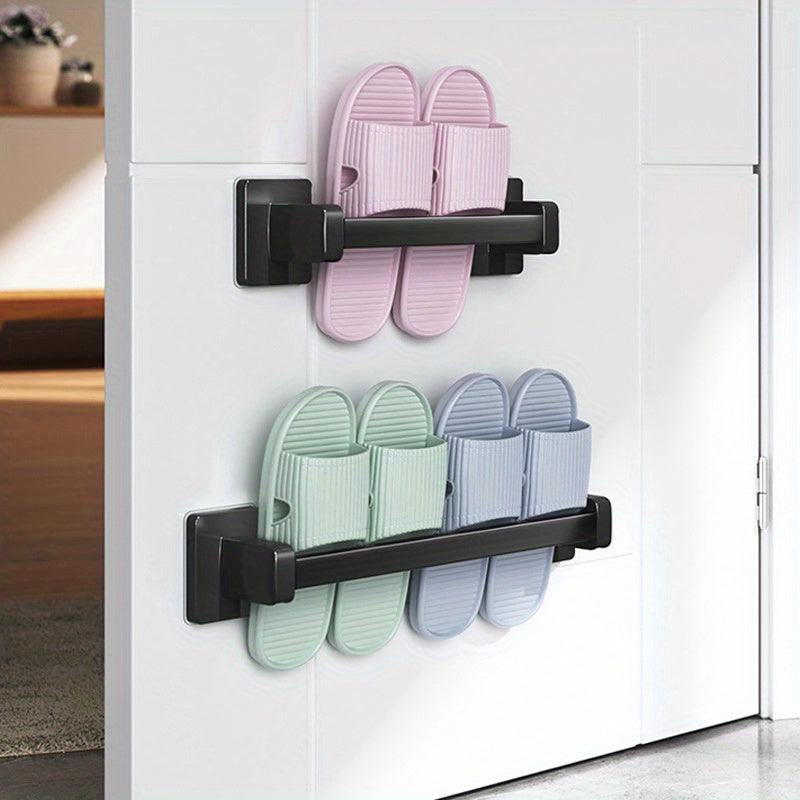 Wall-Mounted Shoe Organizer Bathroom Space-Saving No-Drill Metal Slipper Rack