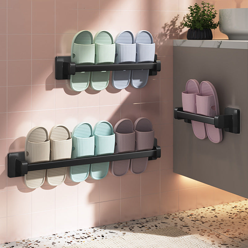 Wall-Mounted Shoe Organizer Bathroom Space-Saving No-Drill Metal Slipper Rack