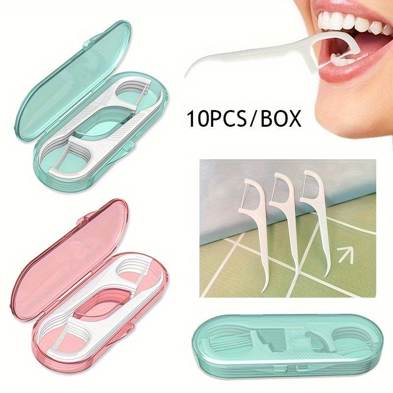10pcs Travel Portable Dental Floss Picks in Pastel Pink Mint Green Hygienic Case