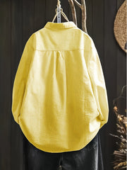 Plus Size Women's Striped Loose Fit Shirt Long Sleeve Button-Up Green White Vertical