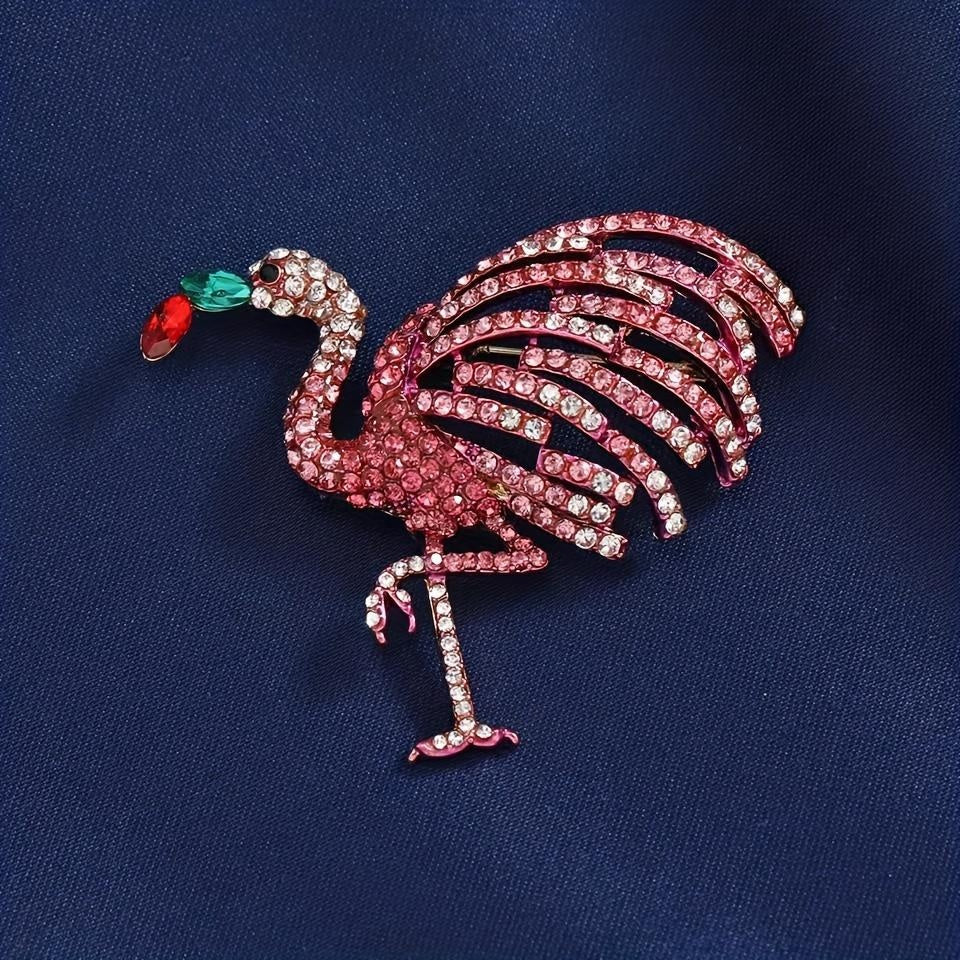 Vintage uslubidagi Flamingo Rhinestone Brooch Pin - Palto va ko'ylaklar uchun nozik qotishma va kristall yeng aksessuari