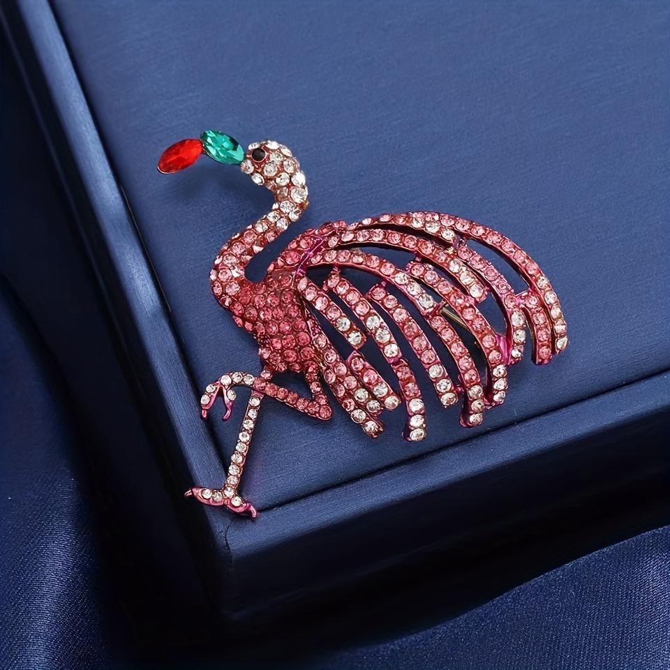 Vintage uslubidagi Flamingo Rhinestone Brooch Pin - Palto va ko'ylaklar uchun nozik qotishma va kristall yeng aksessuari