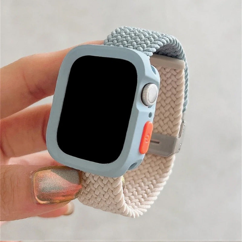 Adjustable Silicone and Nylon Protective Case for Apple Watch Series SE 9 8 7 6 5 4 40mm 44mm 45mm 49mm