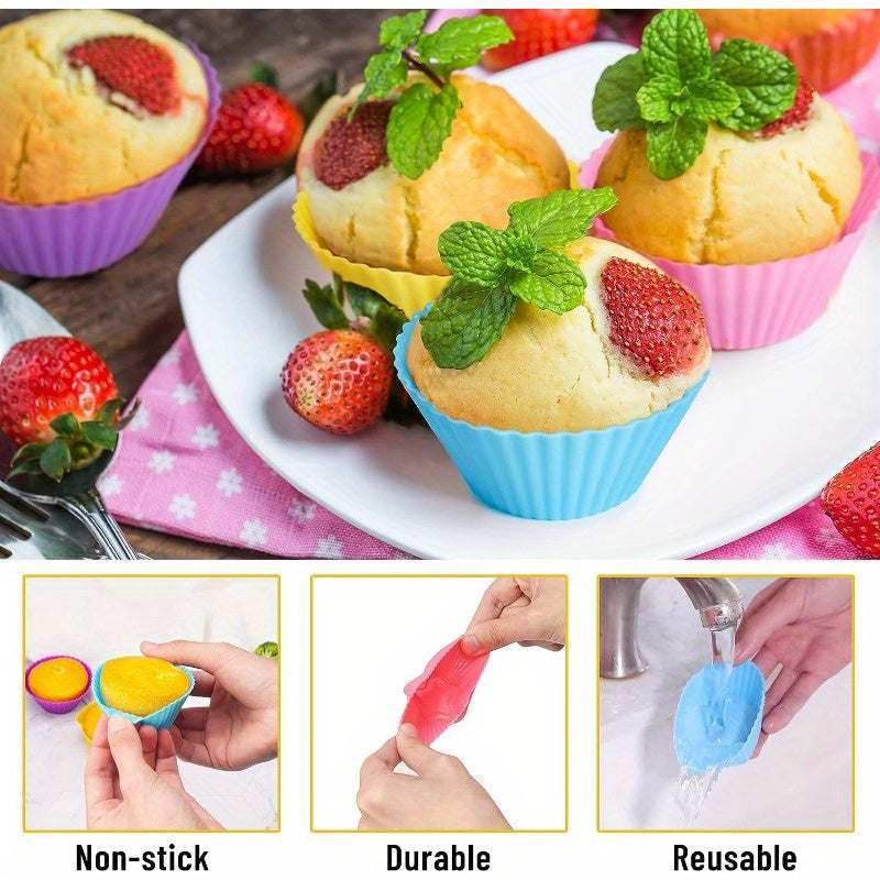 24 Reusable Silicone Baking Cups Set with Nonstick Muffin Molds in Round Star Heart Flower Shapes