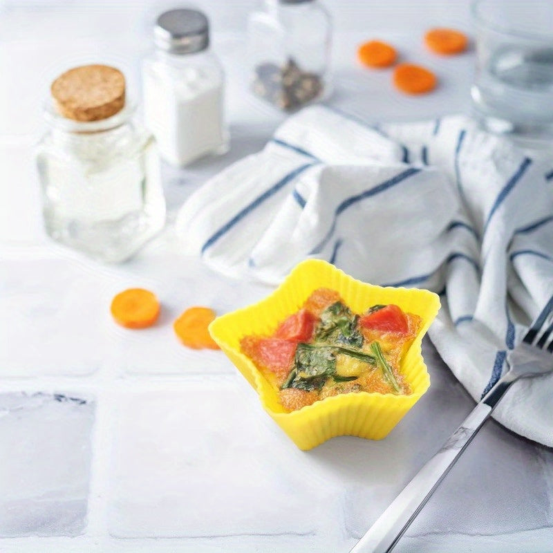 24 Reusable Silicone Baking Cups Set with Nonstick Muffin Molds in Round Star Heart Flower Shapes