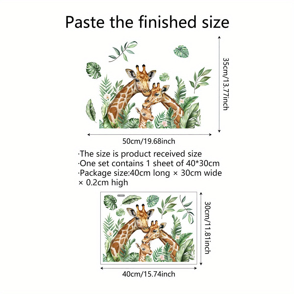 Sevimli Ziraffa Oila Stiker To'plami: 50sm va 40sm O'lchovlari Derazalar, Oyna va Boshqalar Uchun