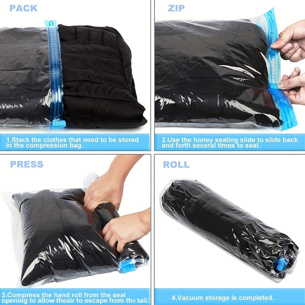 4-Piece Travel Compression Bags Space-Saving Organizing Set No Vacuum Needed