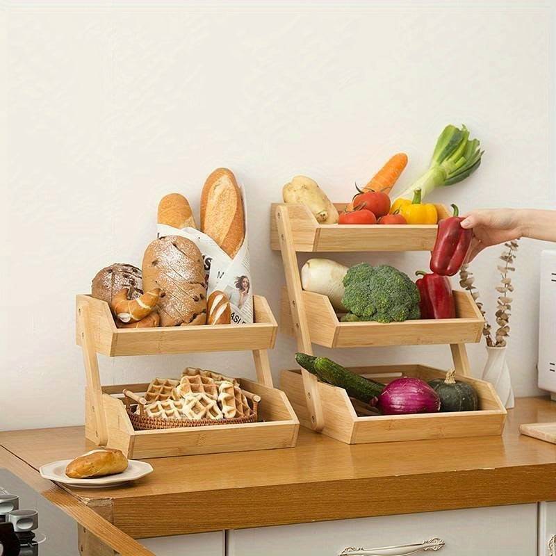 Bamboo Kitchen Organizer Three Tiers for Fruits Vegetables Bread Countertop Storage