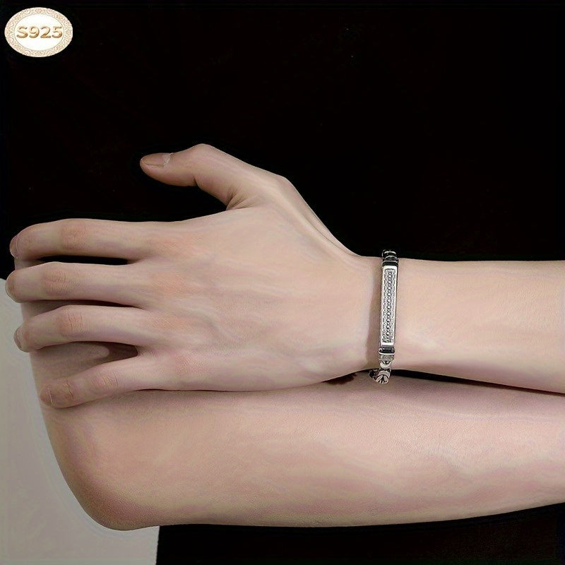 Pulsera de cadena trenzada de plata de ley con patrón de la fortuna para hombres y mujeres