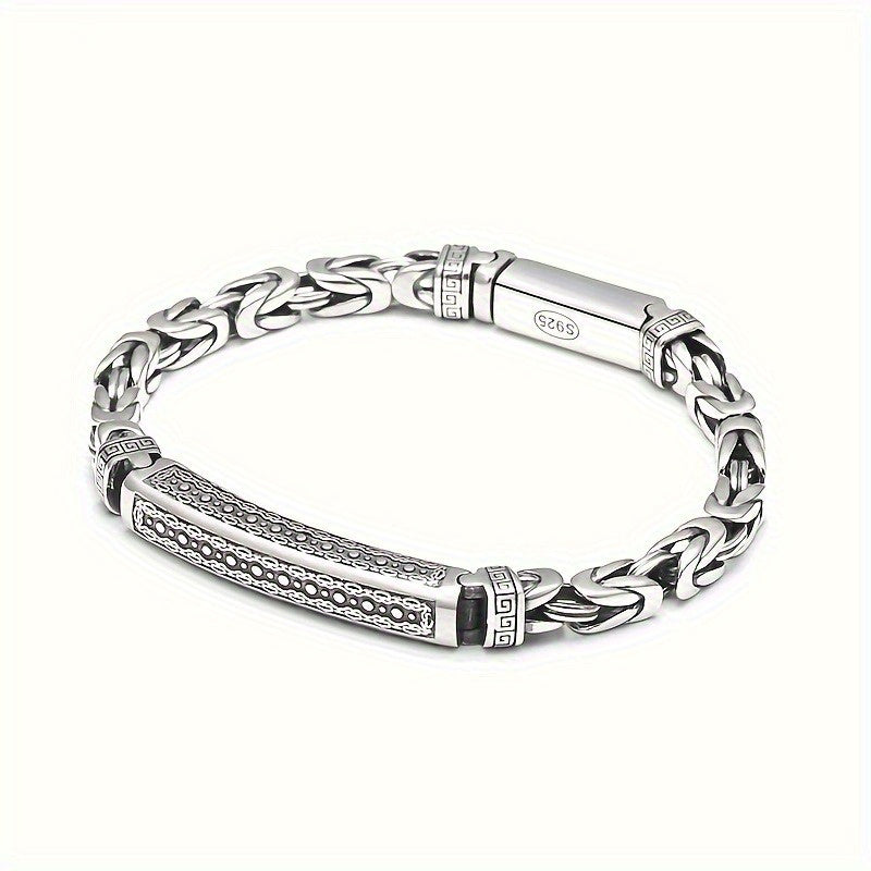 Pulsera de cadena trenzada de plata de ley con patrón de la fortuna para hombres y mujeres