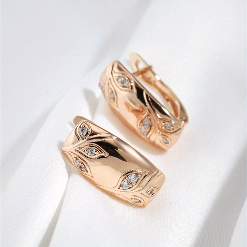 Women Square Earrings Geometric Leaf Embossed Gold Jewelry for Wedding and Winter