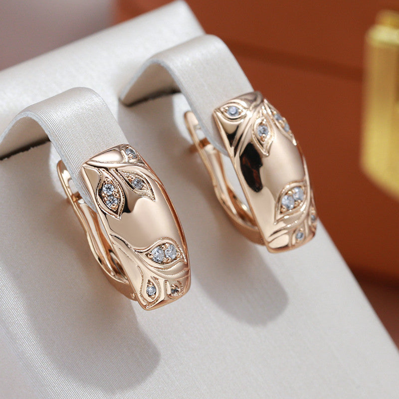 Women Square Earrings Geometric Leaf Embossed Gold Jewelry for Wedding and Winter