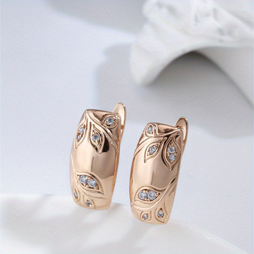Women Square Earrings Geometric Leaf Embossed Gold Jewelry for Wedding and Winter