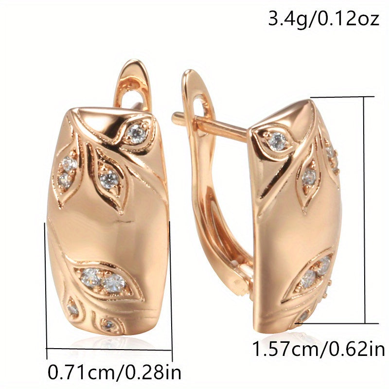 Women Square Earrings Geometric Leaf Embossed Gold Jewelry for Wedding and Winter