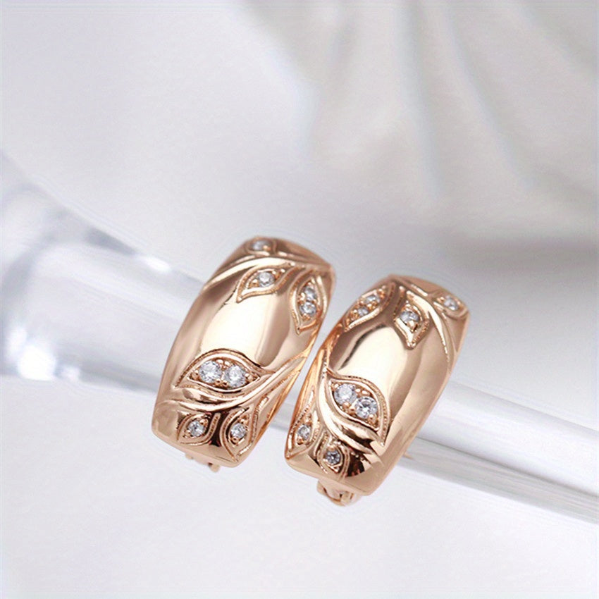 Women Square Earrings Geometric Leaf Embossed Gold Jewelry for Wedding and Winter