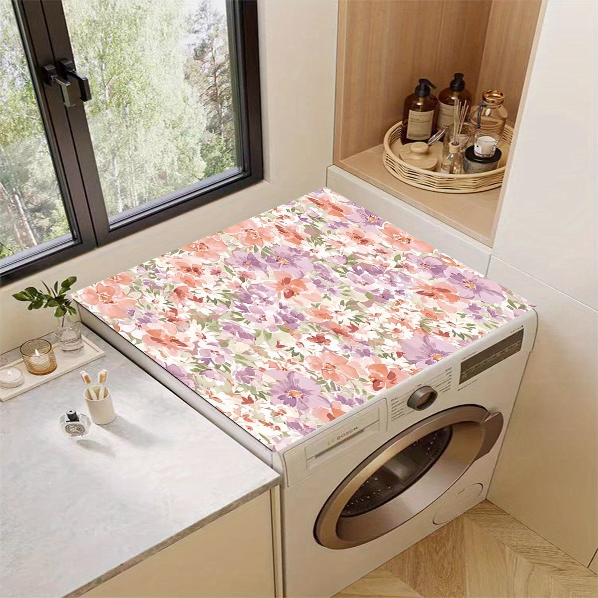 60cm Floral Washing Machine Cover Synthetic Material for Kitchen Bathroom