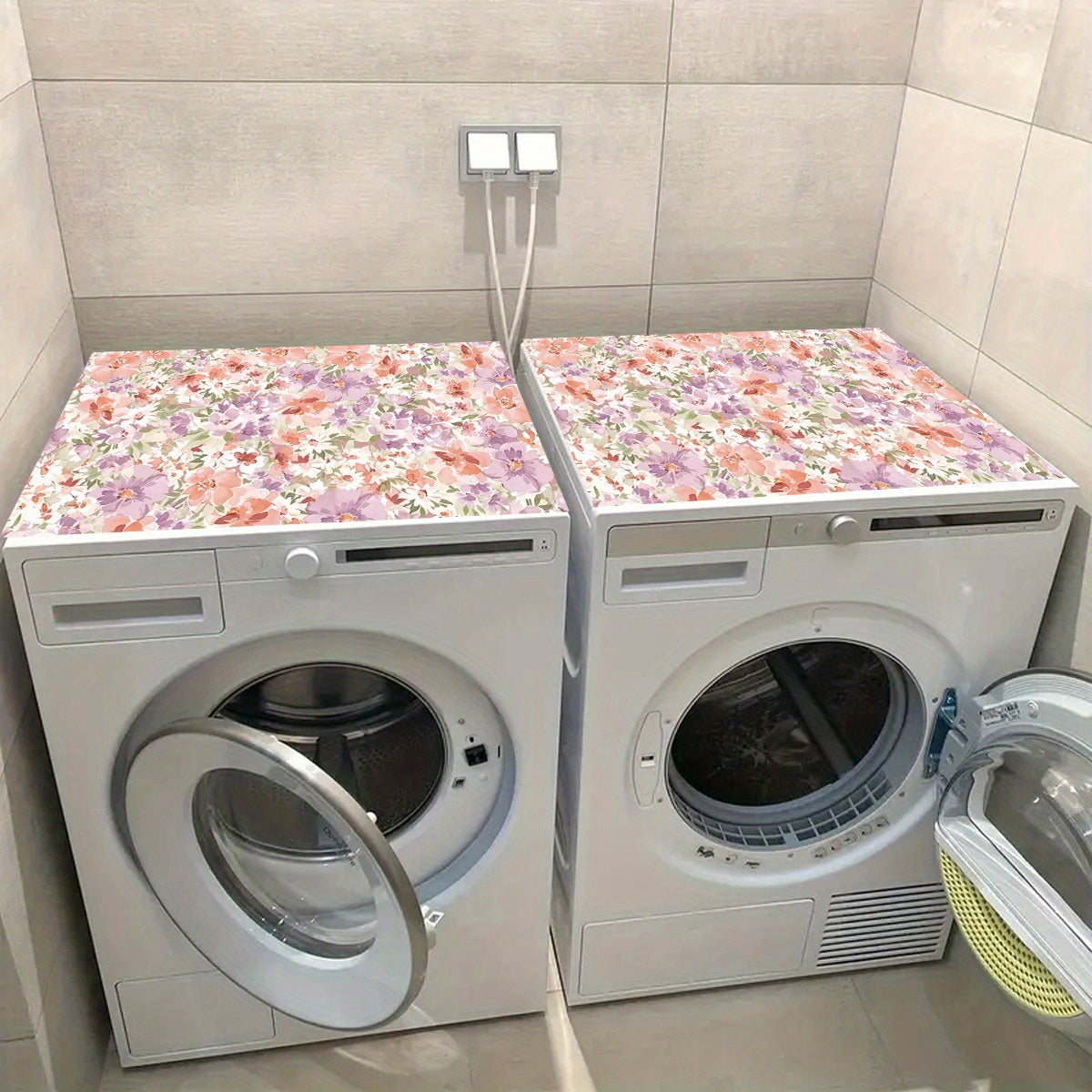 60cm Floral Washing Machine Cover Synthetic Material for Kitchen Bathroom