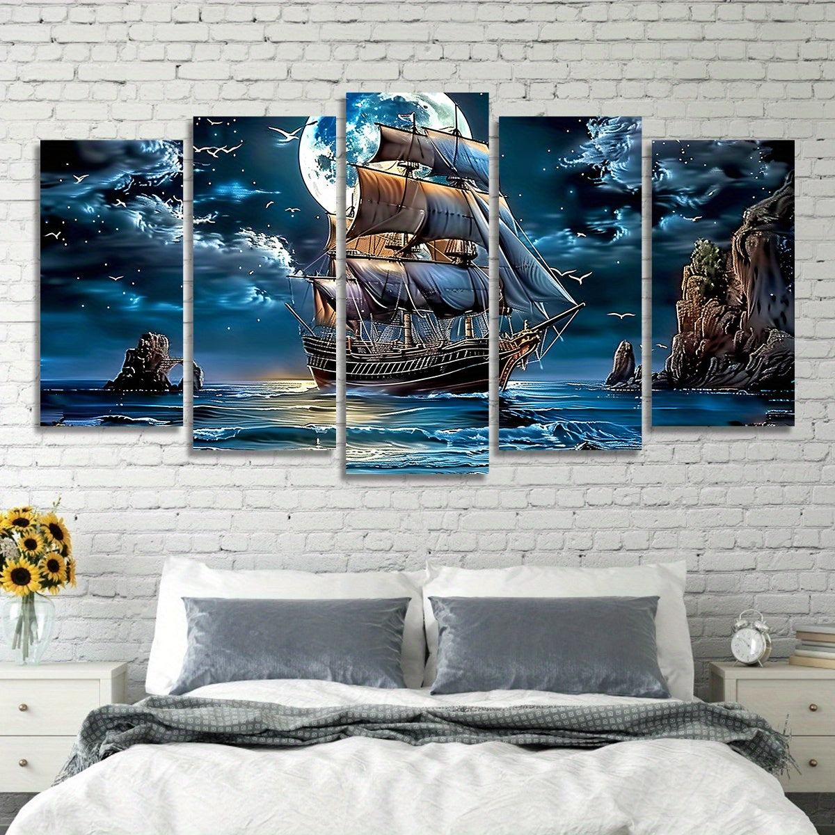 5-Piece Nautical Canvas Wall Art Set Vintage Sailing Boat Prints for Home Office Decor
