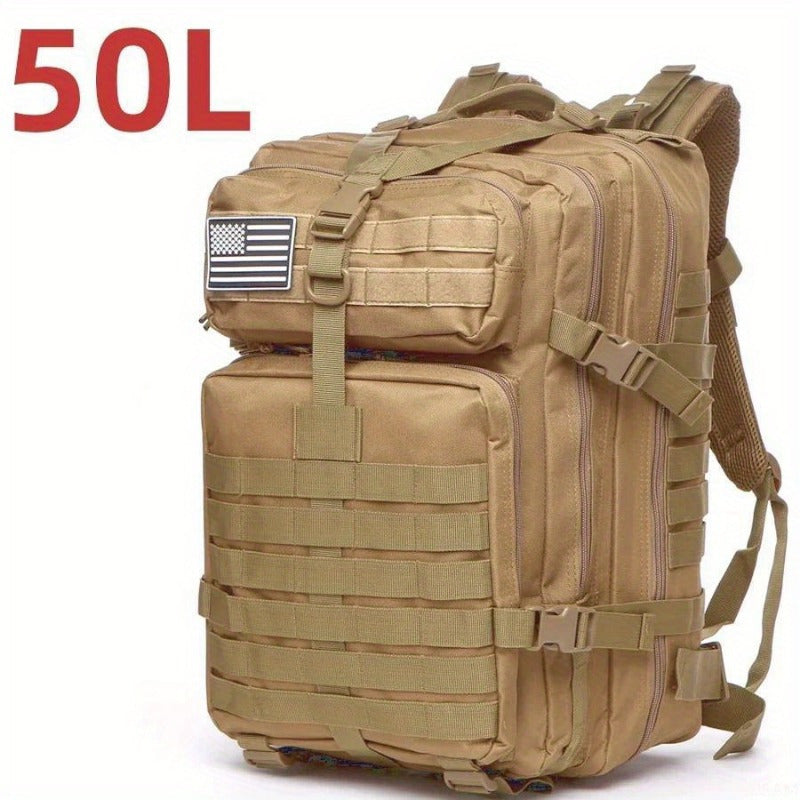 Waterproof Camo Tactical Backpack 25L/50L Nylon with American Flag Patch for Camping Hiking Fishing