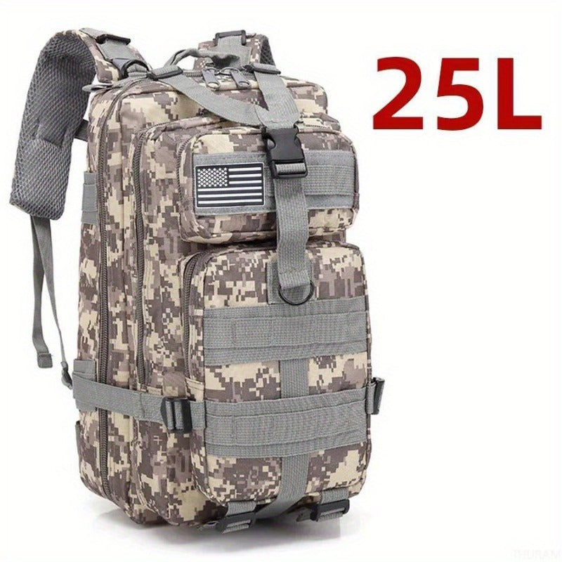 Waterproof Camo Tactical Backpack 25L/50L Nylon with American Flag Patch for Camping Hiking Fishing