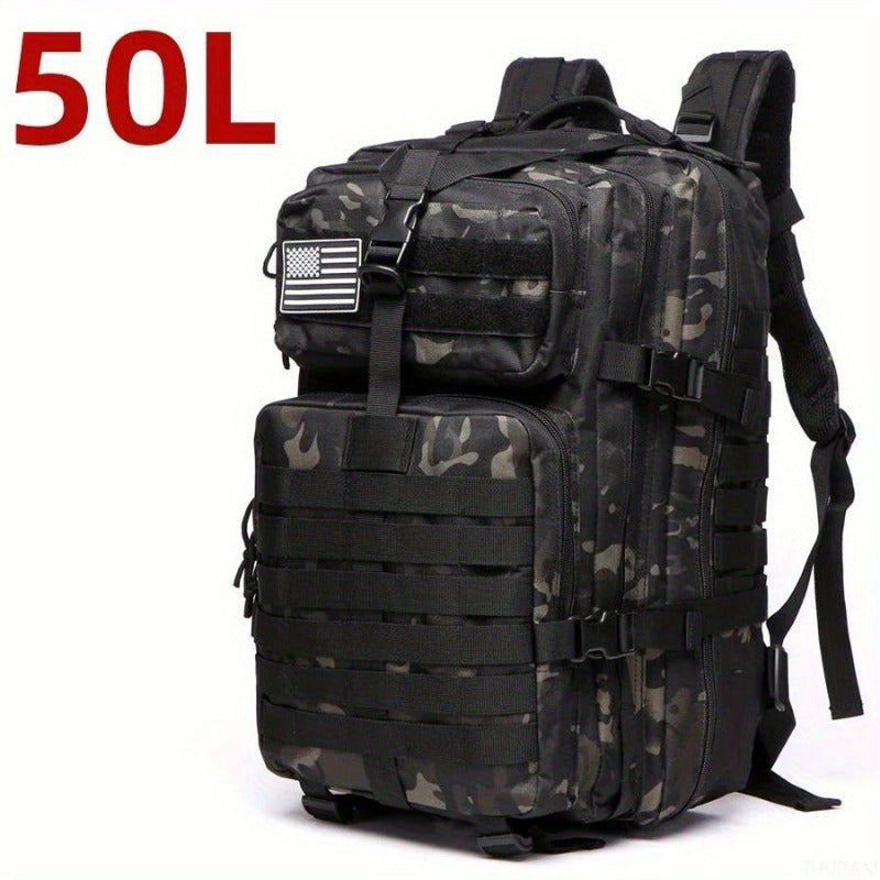 Waterproof Camo Tactical Backpack 25L/50L Nylon with American Flag Patch for Camping Hiking Fishing