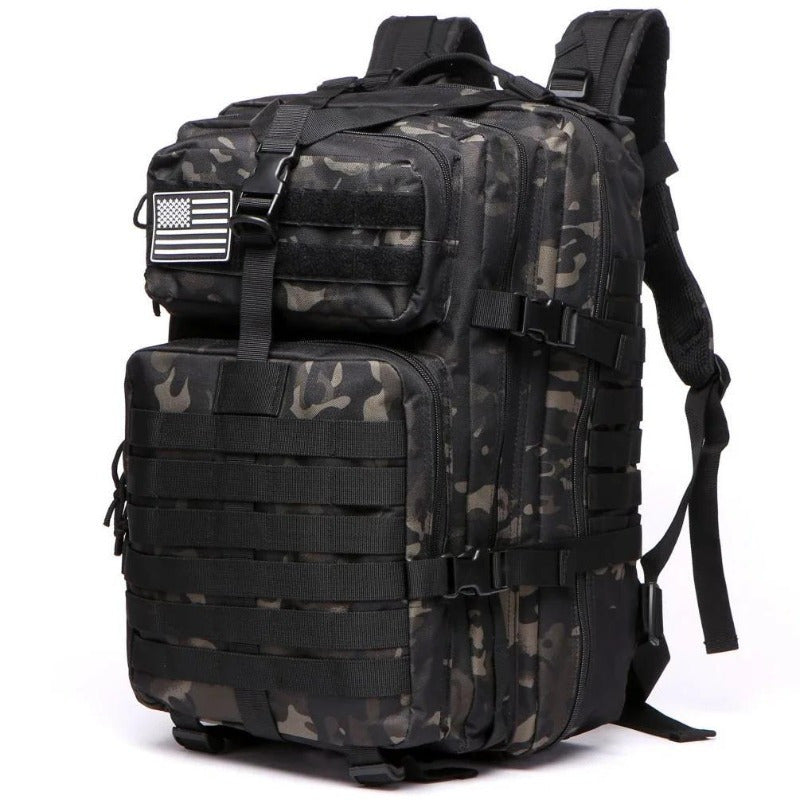 1000D Nylon'dan tayyorlangan mustahkam 25L/50L Camo taktik rucksack. Suv o'tkazmaydigan, Amerika bayrog'i yamoqi va bir nechta bo'limlarga ega. Kamping, piyoda sayohat, baliq ovlash uchun sozlanadigan kamarlar mavjud.