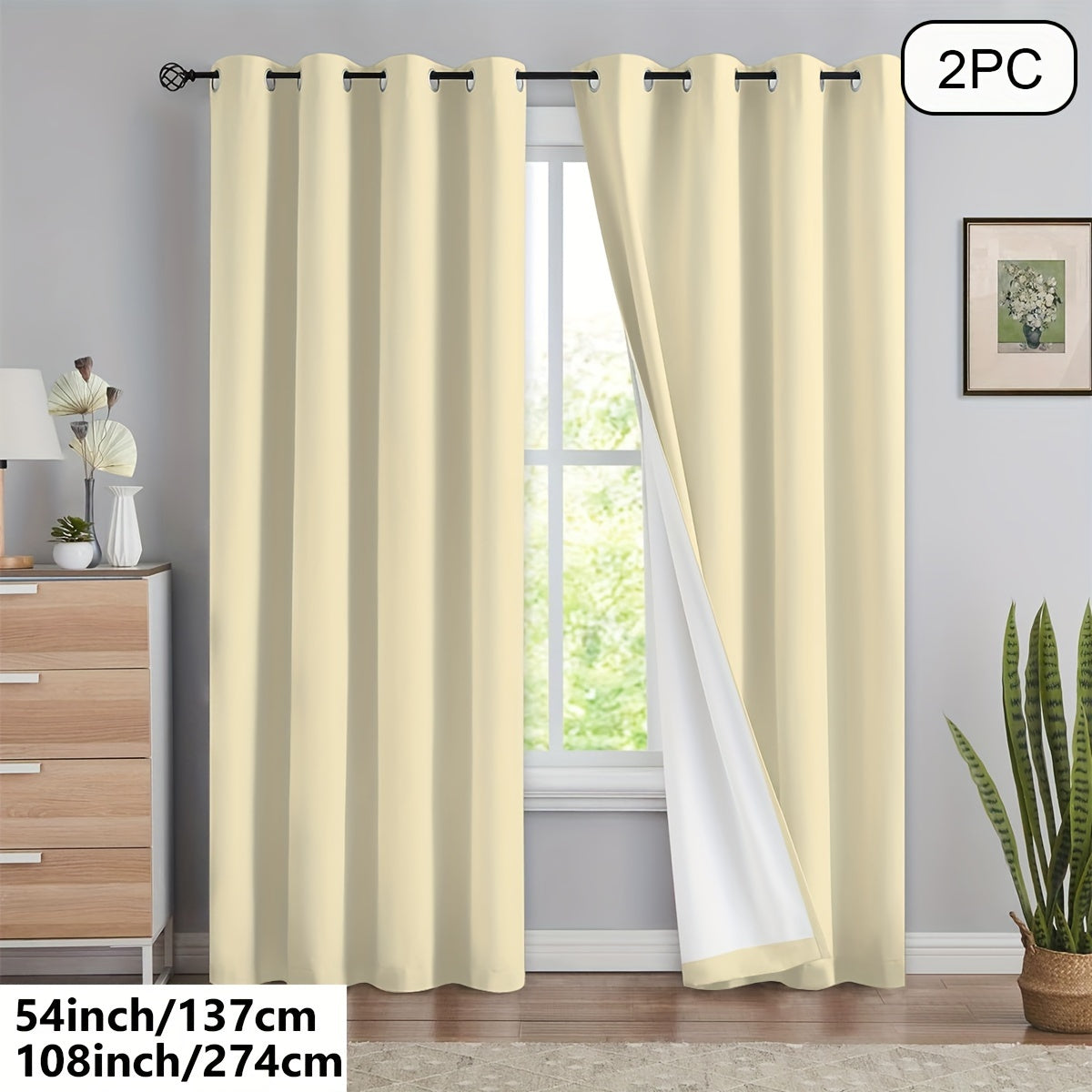 Blackout Curtains 54x84 Inches Off-White Grommet Full Blackout with White Lining