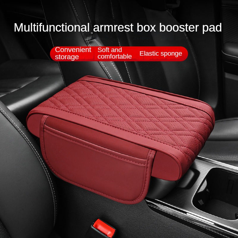 Car Armrest Cover Leather-Style Quilted Storage Pad for Cars